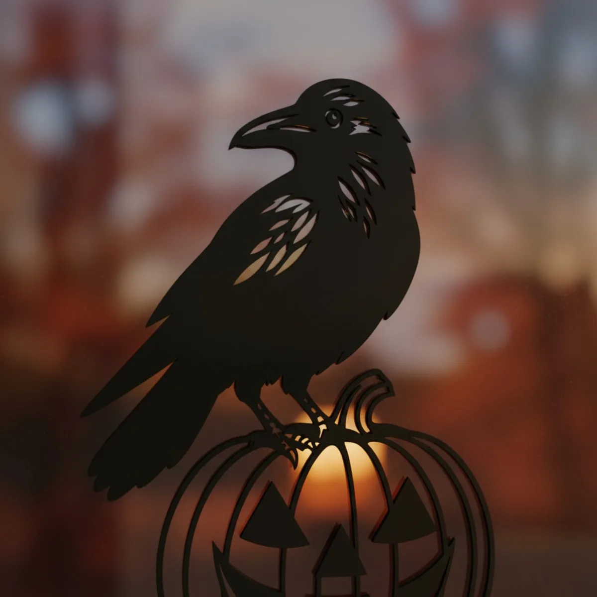 Corbeau sur citrouille déco murale – corbeau et citrouille-lanterne – contreplaqué de bouleau