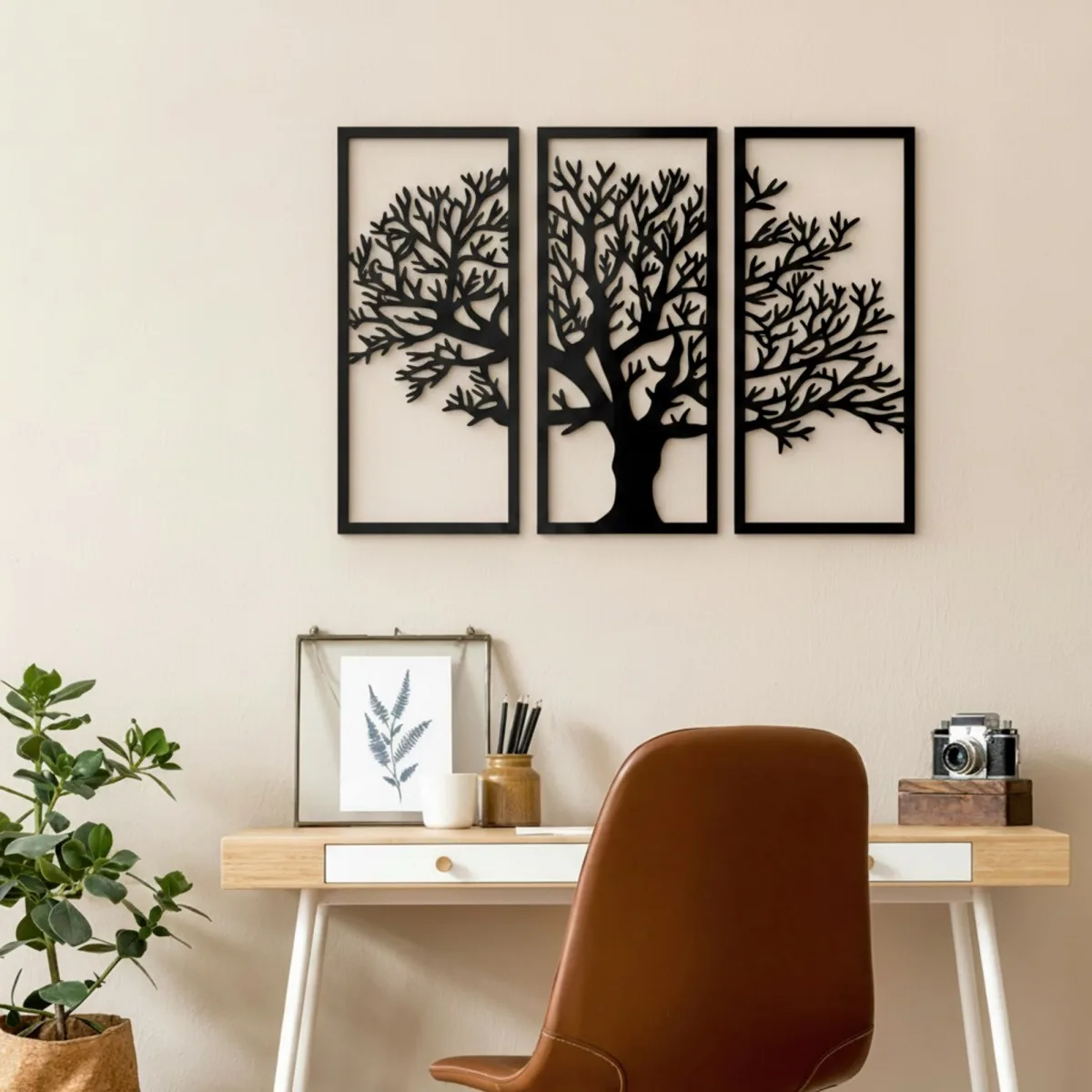 Wanddekoration aus Birken-Sperrholz – 3-teiliges Baum-Set 58x40 cm