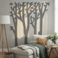Plywood Wall Decor – Birch Forest with Birds, 120×140 cm
