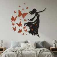 Dancing Woman with Butterflies Wall Decor – Laser Cut Plywood Silhouette