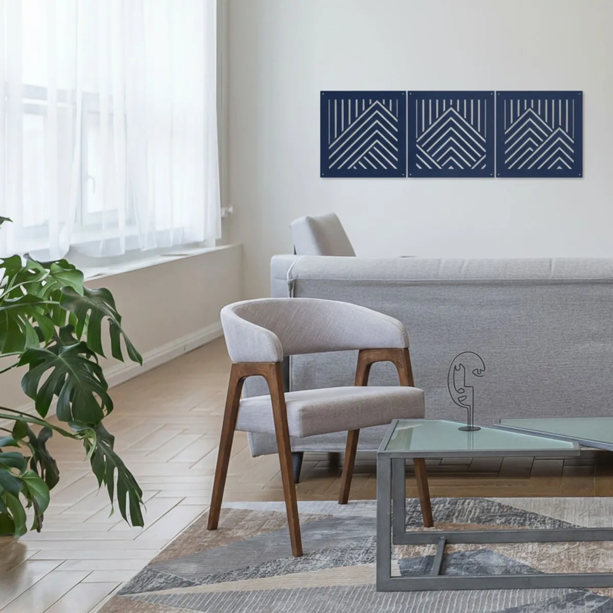 Wooden room divider - Birch Plywood - Mountain wall panels (3 parts)