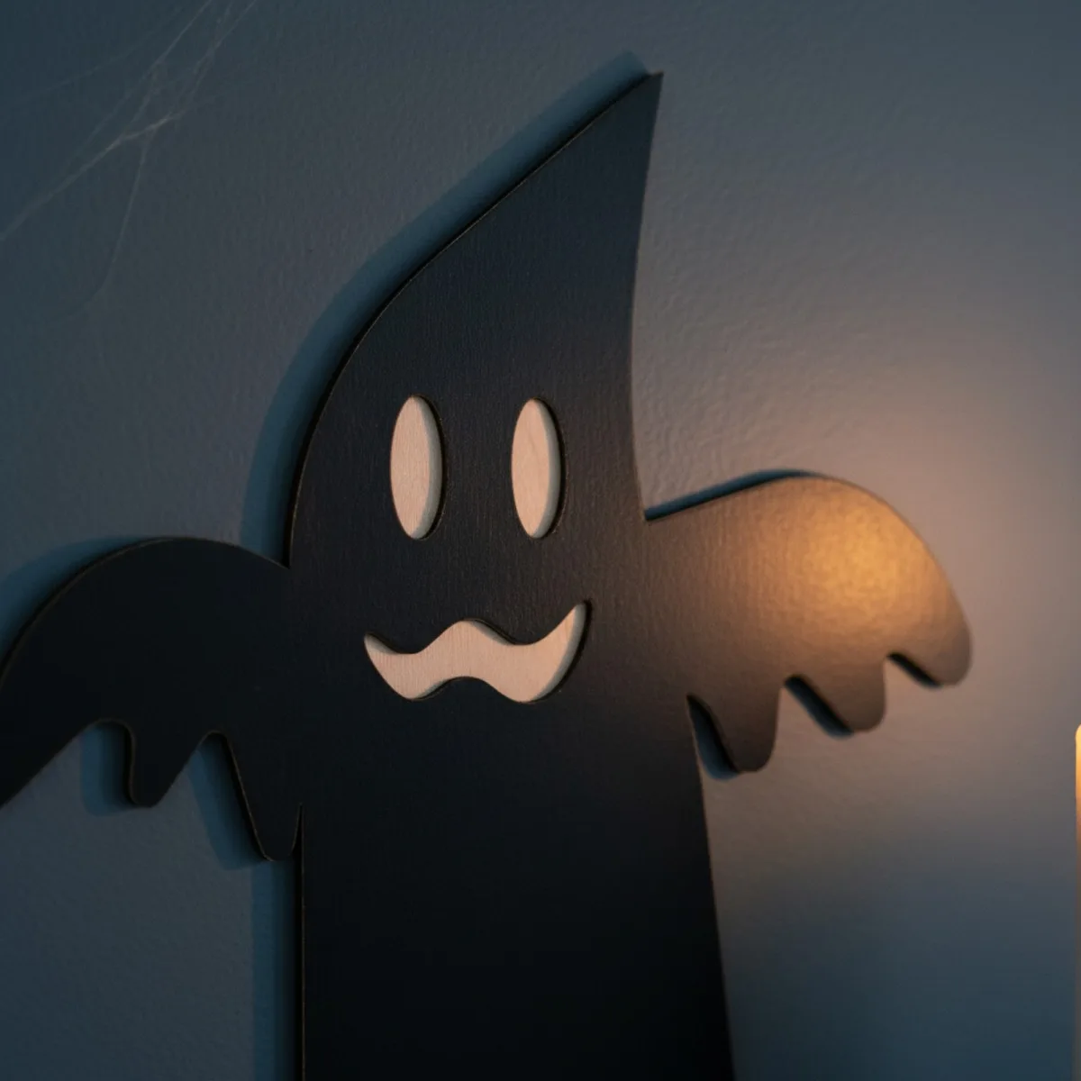 Flying Ghost Wall Decor – Halloween Silhouette with Spreading Wings – Birch Plywood