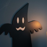 Flying Ghost Wall Decor – Halloween Silhouette with Spreading Wings – Birch Plywood
