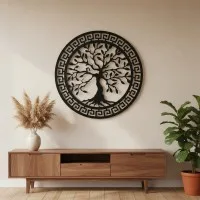 Round Tree of Life Wall Art with Greek Key Border