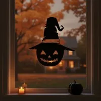 Chapeau de sorcière citrouille décor mural – silhouette Halloween effrangée – contreplaqué de bouleau