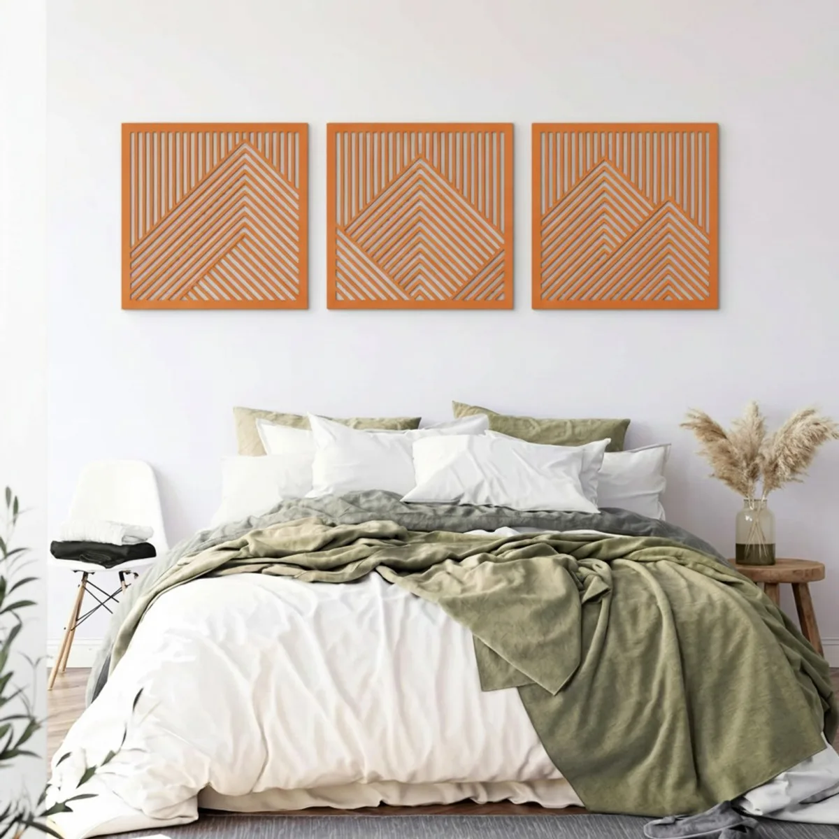 Mountain Wall Art Set, 3 Panels – Laser-Cut Birch Plywood, 64x20 cm