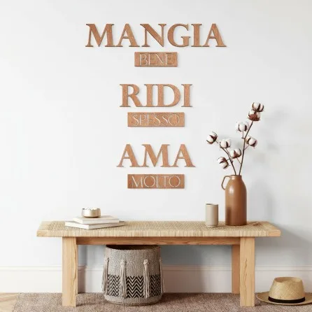 Plywood wall decor – Mangia bene, Ridi spesso, Ama molto