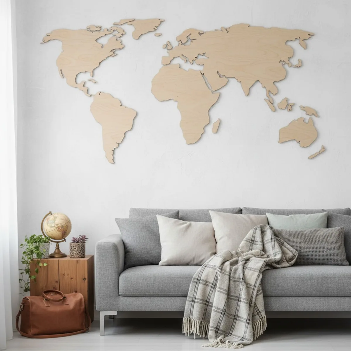 Plywood World Map Wall Decor