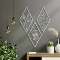 Birch Plywood Wall Decor – Ginkgo Leaf Diamond Set (3 pieces)
