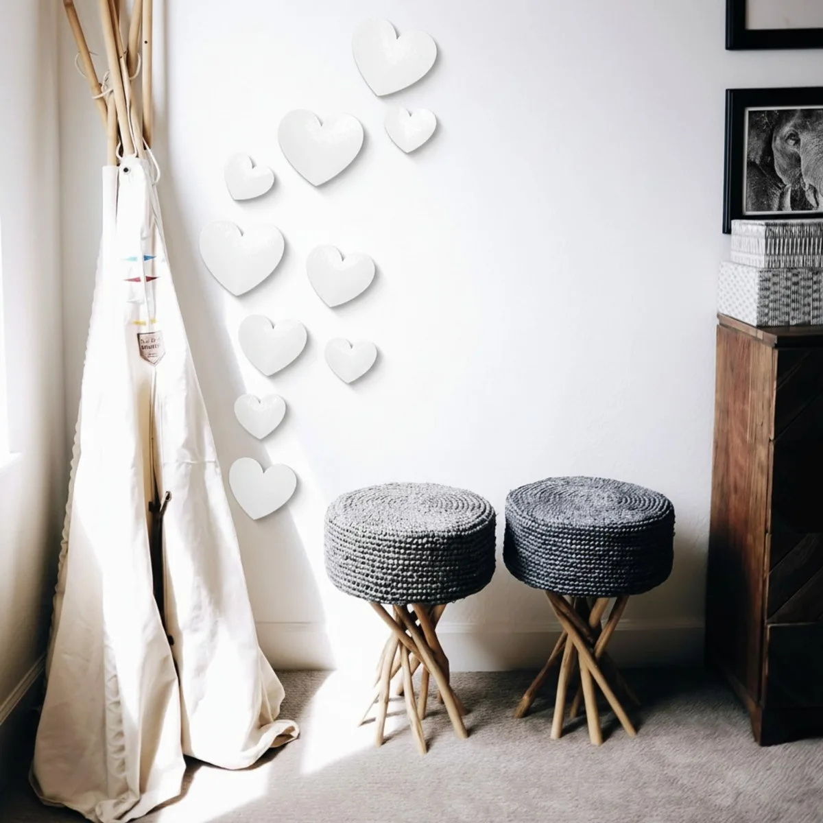 Birch Plywood Wood Wall Decoration - Hearts (10 pieces)