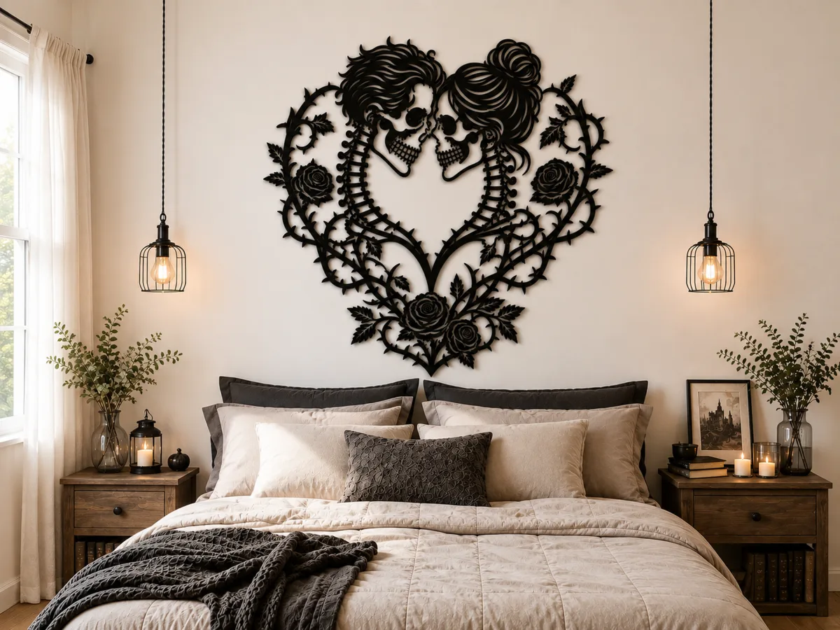 Wooden Heart Wall Art With Skulls