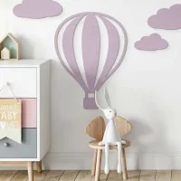 Birch Plywood Wall Decor - Hot Air Balloon with Vertical Lines