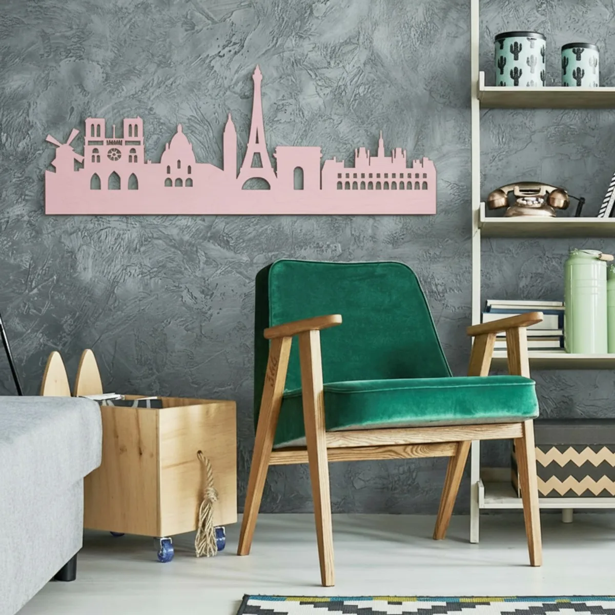 Paris Skyline Birch Plywood Wall Decor – Eiffel Tower Silhouette