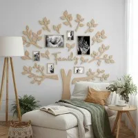 Family Tree Wall Decor XXL with 6 Photo Frames – Birch Plywood