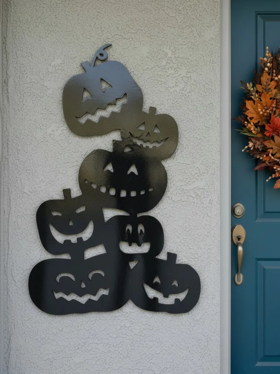 Déco murale Halloween pile de citrouilles – six citrouilles sculptées 60 cm