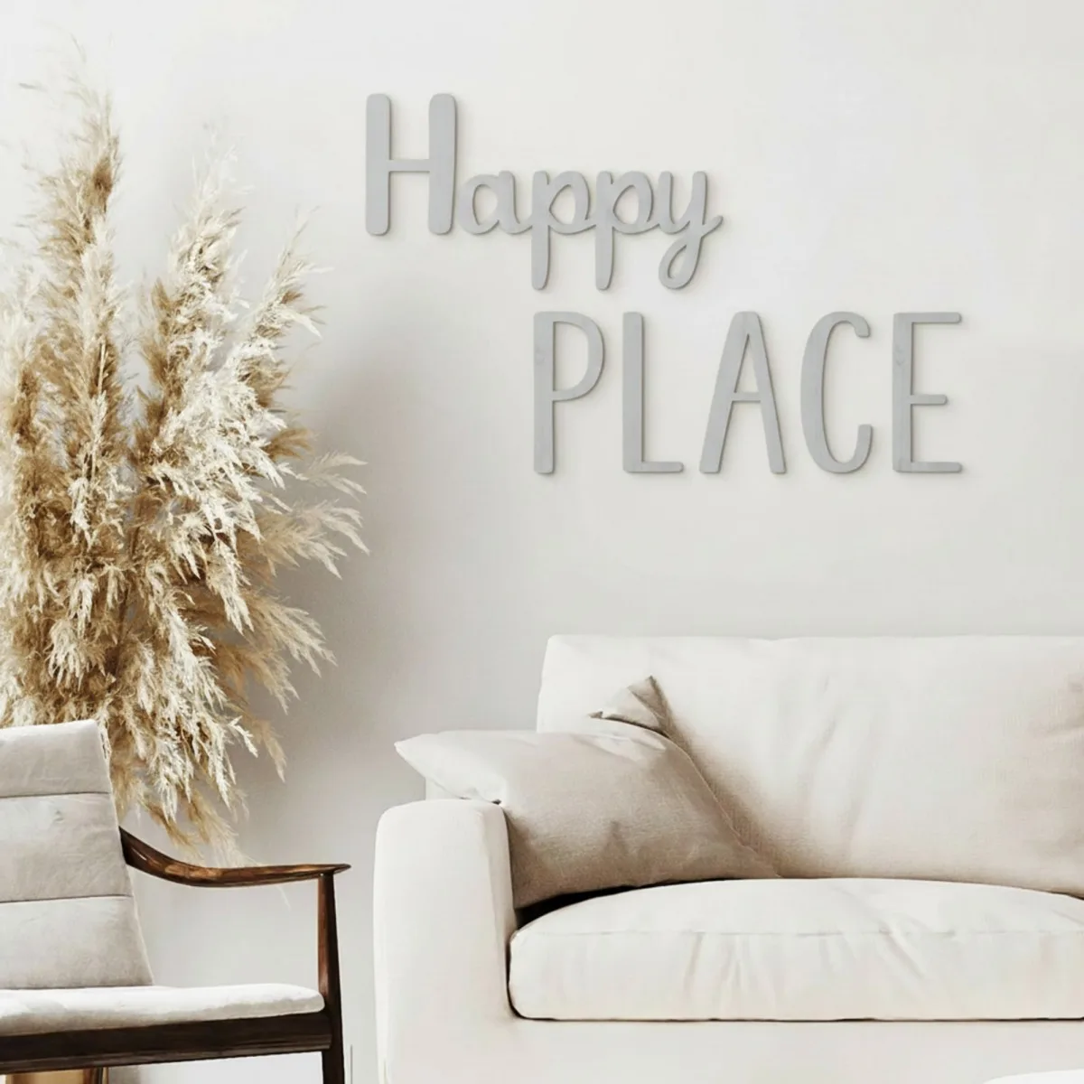 Houten woorden „Happy Place” van berkenmultiplex – wanddecoratie