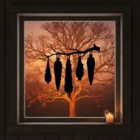 Hanging Bats Wall Art – 5 Spooky Bats Upside-Down on a Branch – Birch Plywood