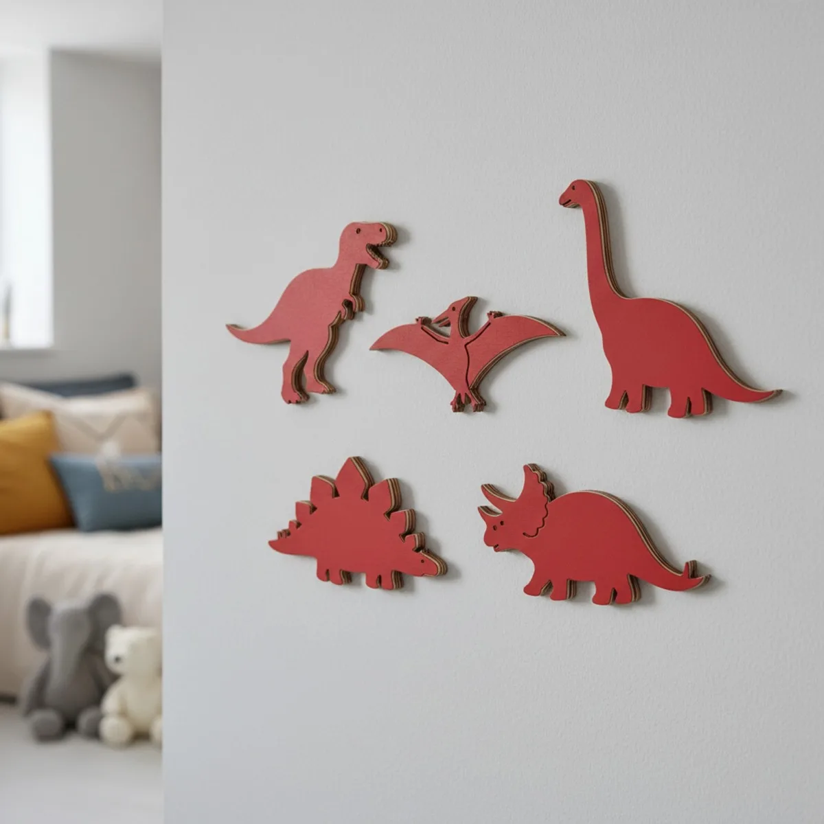 Birch plywood decoration dinosaur set 5 pieces