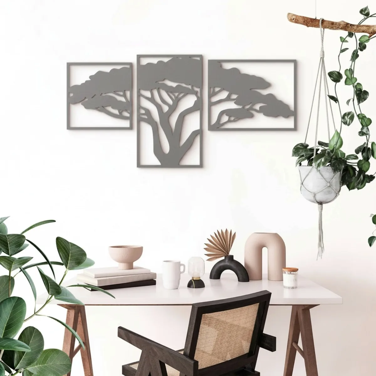 Houten wanddecoratie: Afrikaanse boom (3 delen) – Berken multiplex