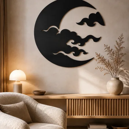Crescent Moon with Clouds Wall Art
