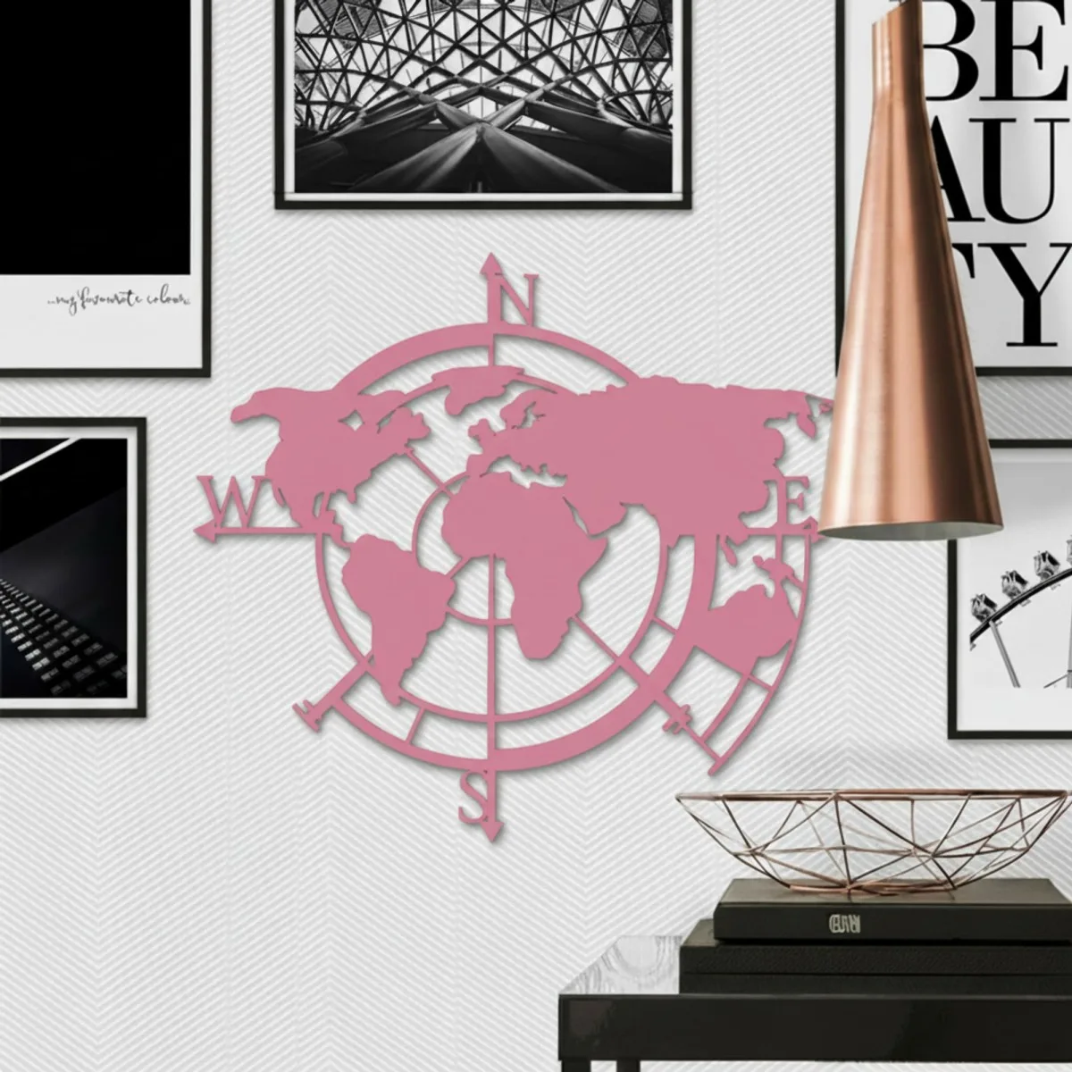 Wanddecoratie „Wereldkaart windstreken“ – berken multiplex