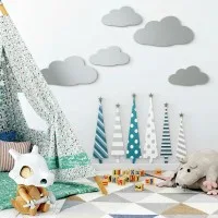 Wanddeko Wolken-Set (5-teilig) – Birken-Sperrholz