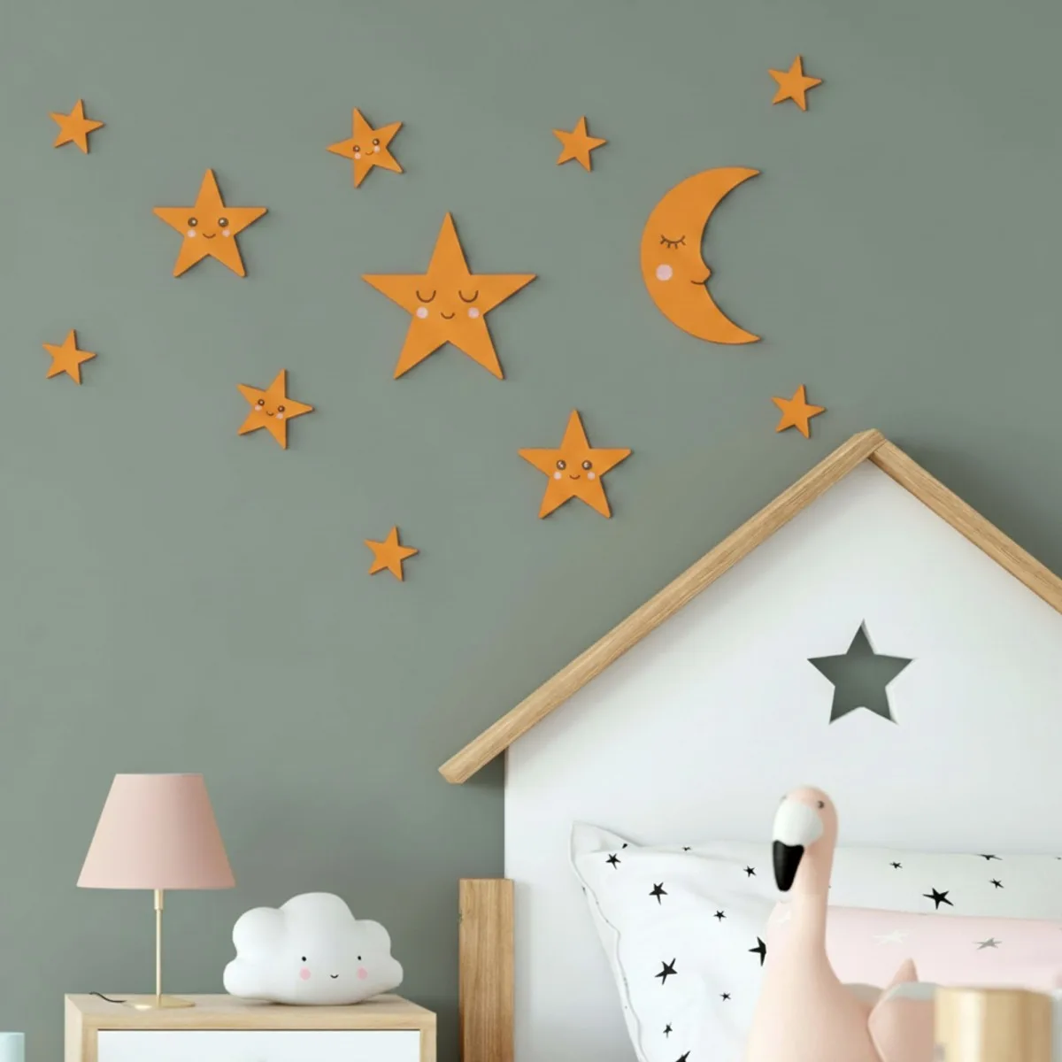 Moon and Stars Set Large – Birch Plywood Kawaii Nursery Decor